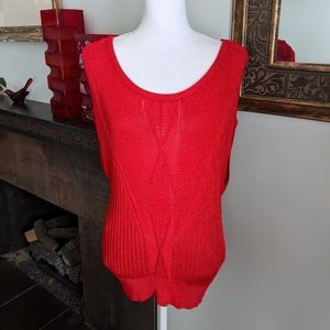 White House Black Market Large Stretch Cap Sleeve Cable Knit Sweater Top Red 144